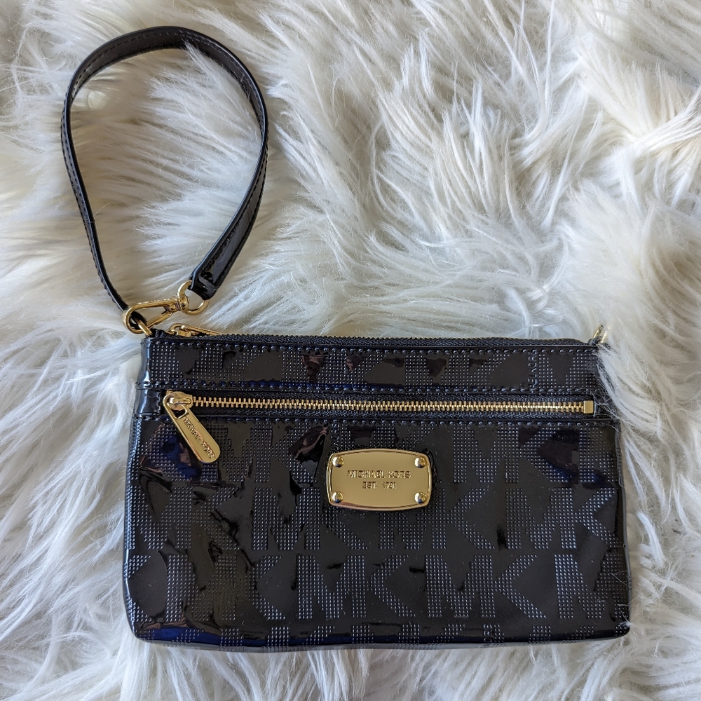 Michael Kors black patent wristlet purse